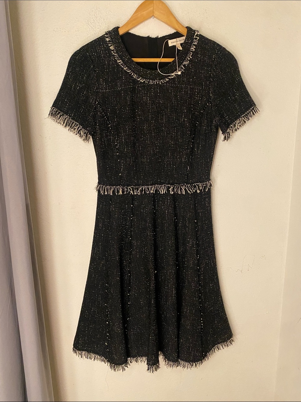 Rebecca Taylor Black and White Tweed Fringe Dress